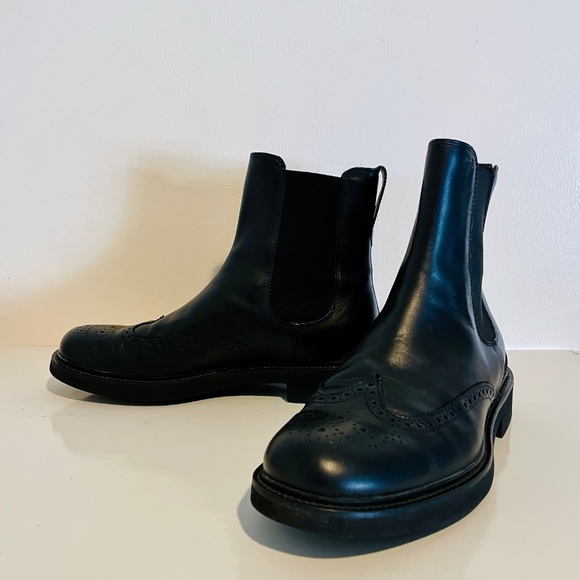 Tod's Black Leather Brogue Detail Boots Men's 7 - Picture 6 of 16